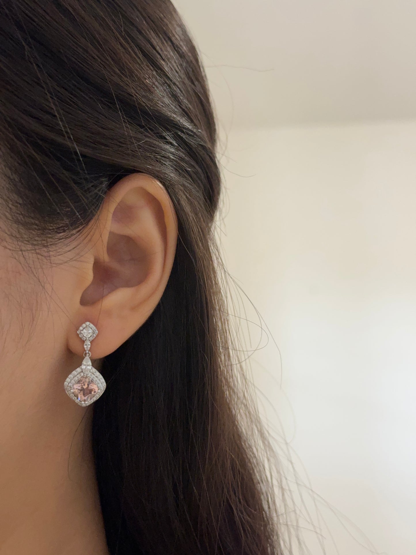 Morganite Princess Square Earrings