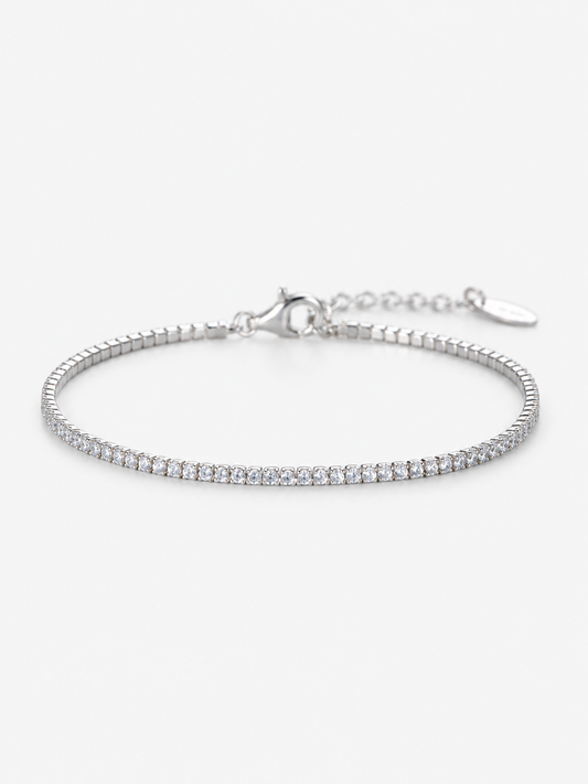 Bracciale Tennis 1,5 mm bianco con finitura rodiata