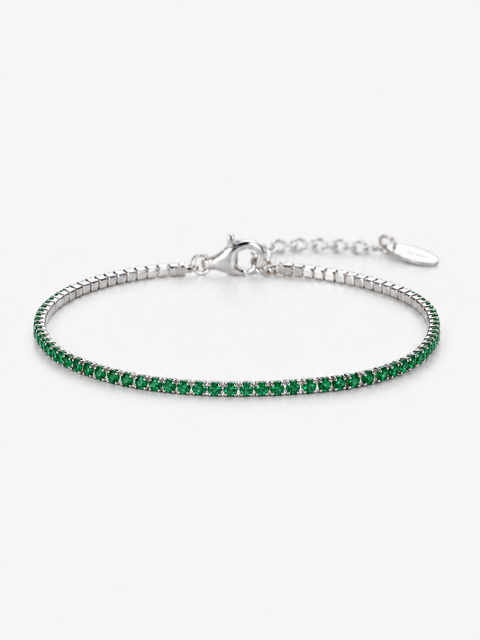 Bracciale Tennis 1,5 mm verde con finitura rodiata