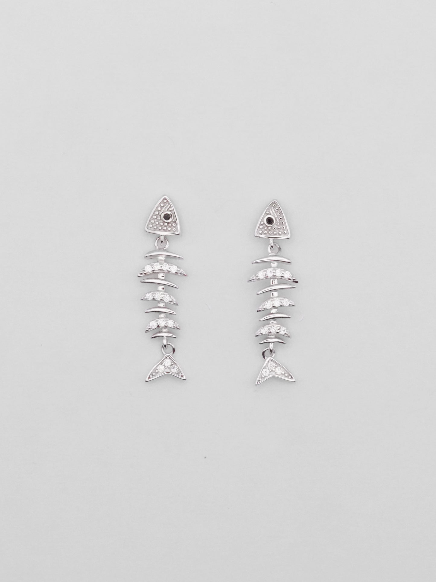 Silver Fishbone Drop Earrings