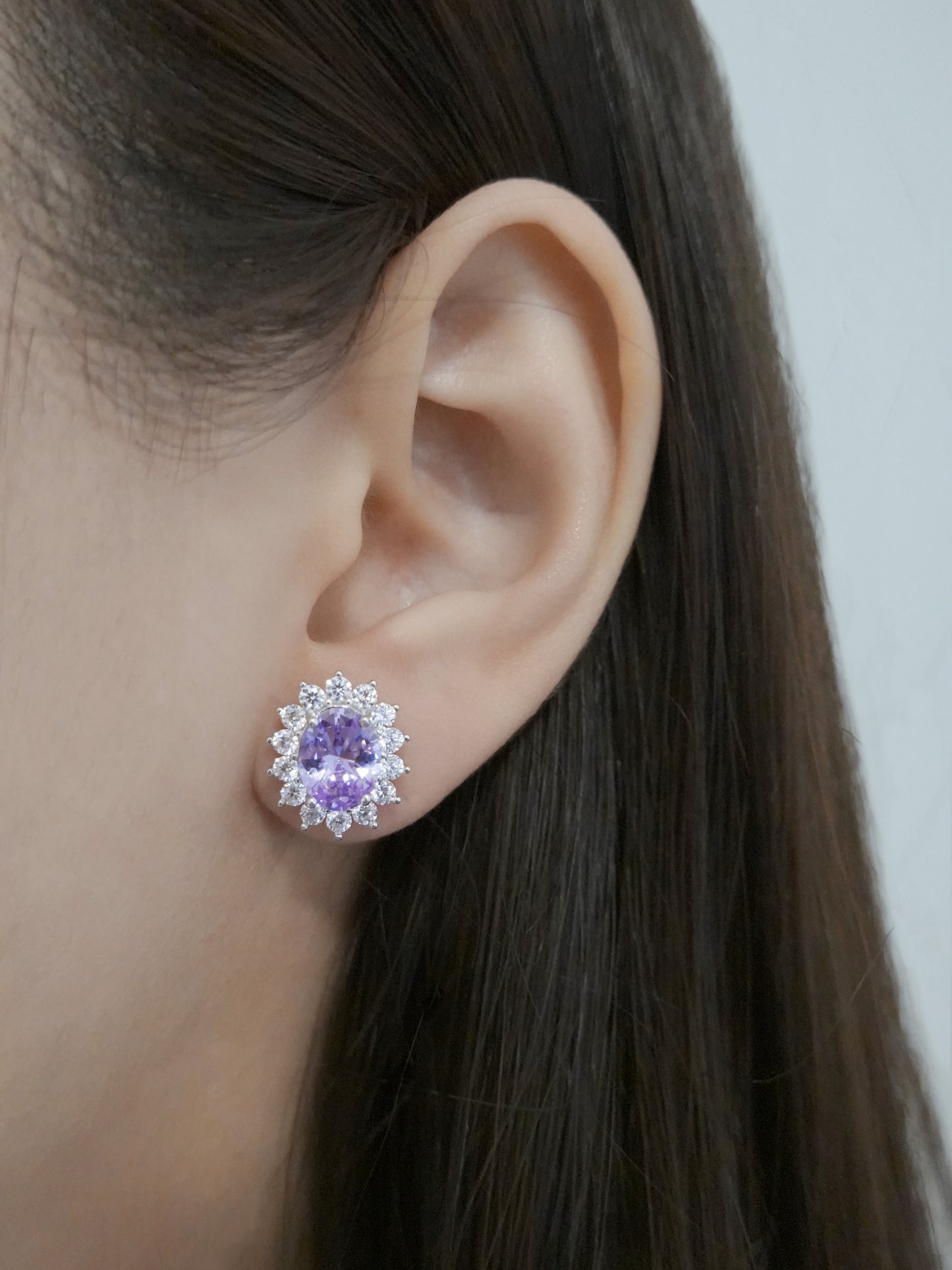 Kate Large Flower Silver Earrings - Lilac