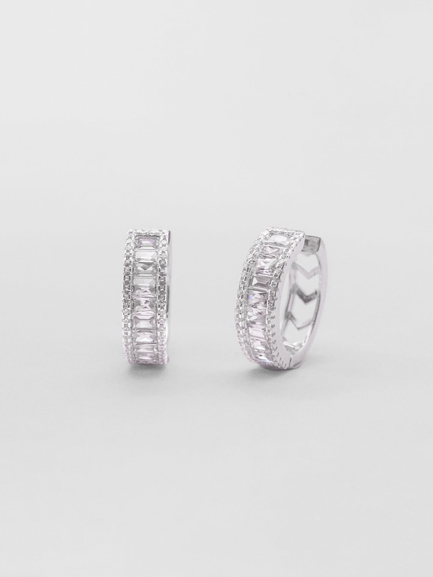 Baguette Silver Hoop Earrings