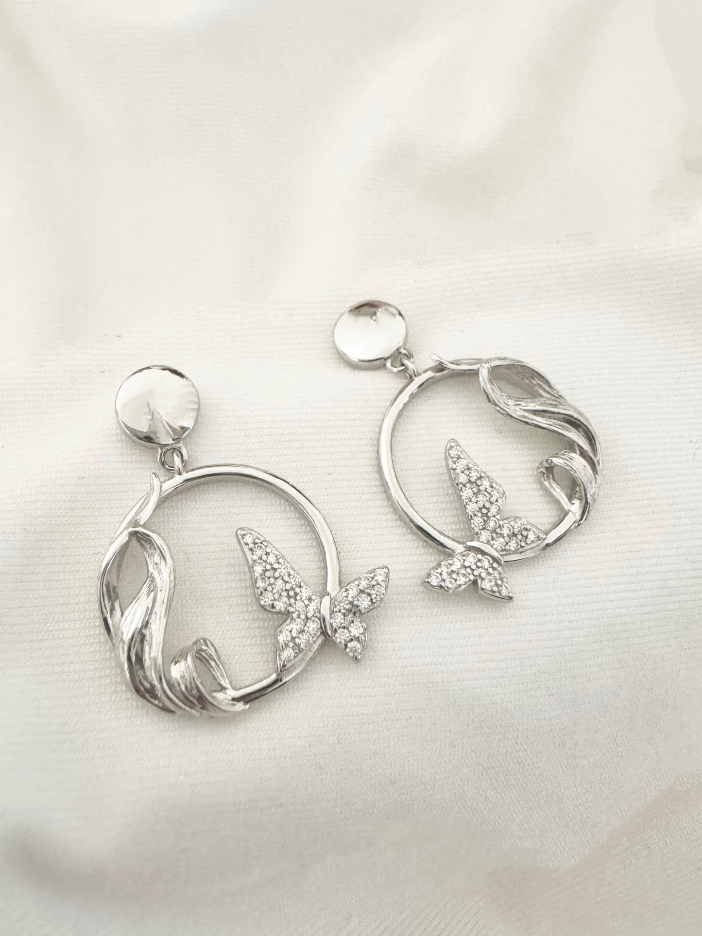 Silver Butterfly Drop Earrings