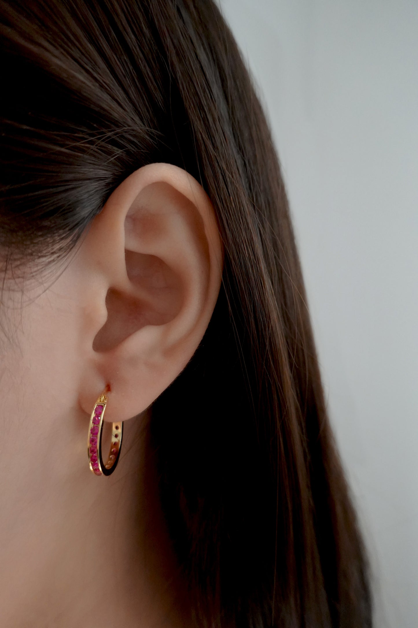 Gold Plated Fuchsia Silver Hoop Earrings