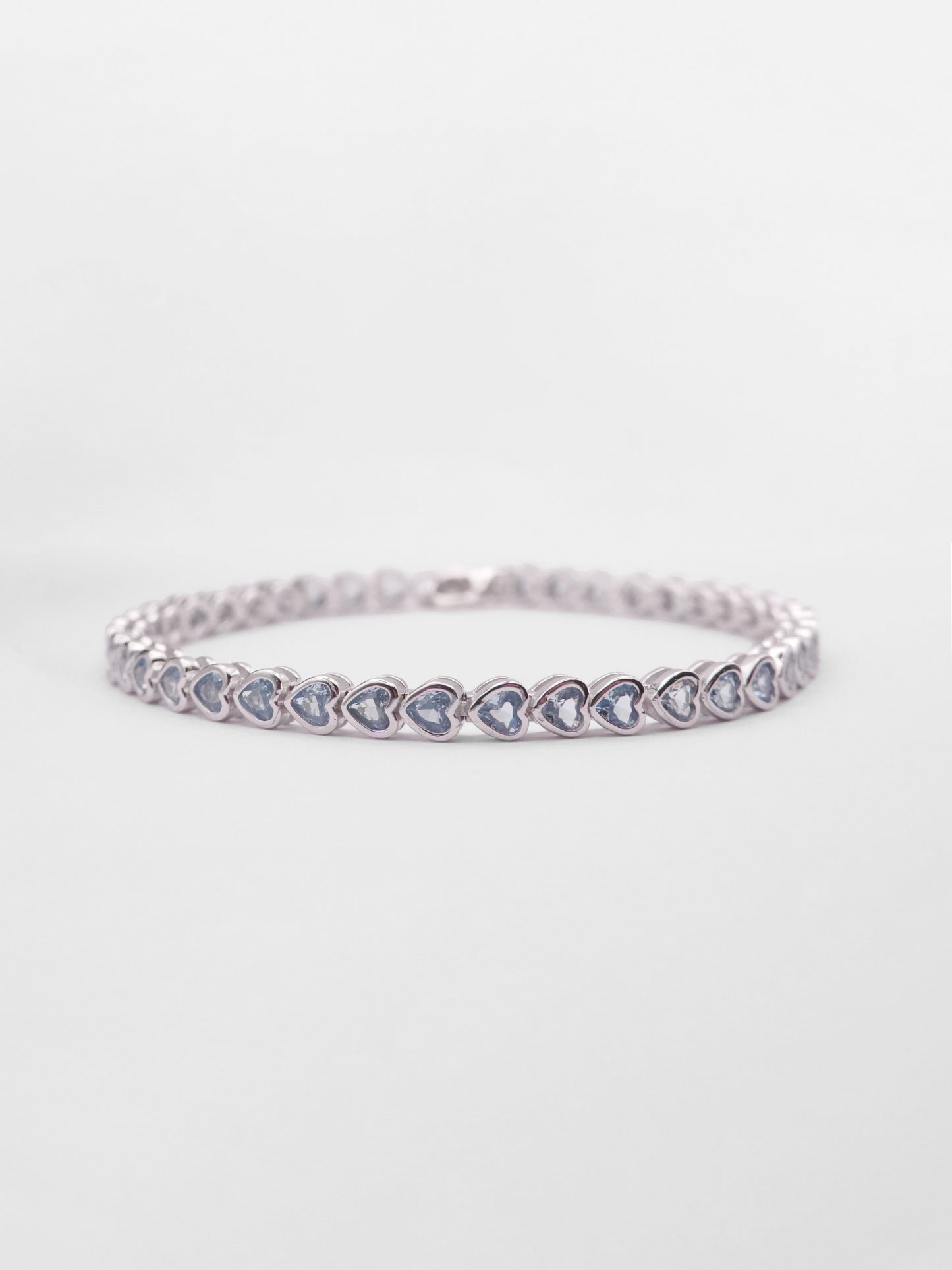 Bracciale Tennis Cuori Argento con Zirconi Denim