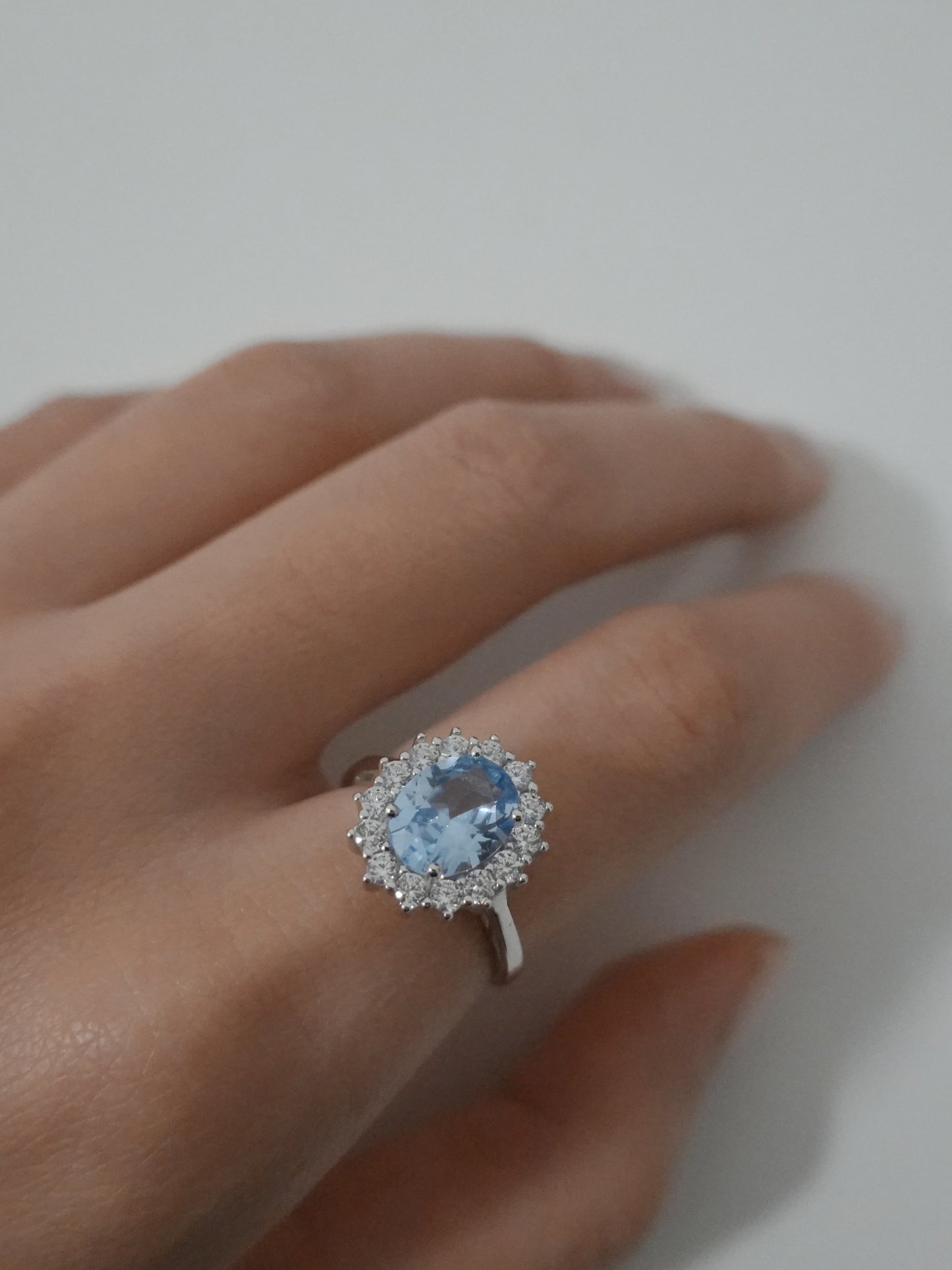 Kate Flower Adjustable Silver Ring - Aquamarine