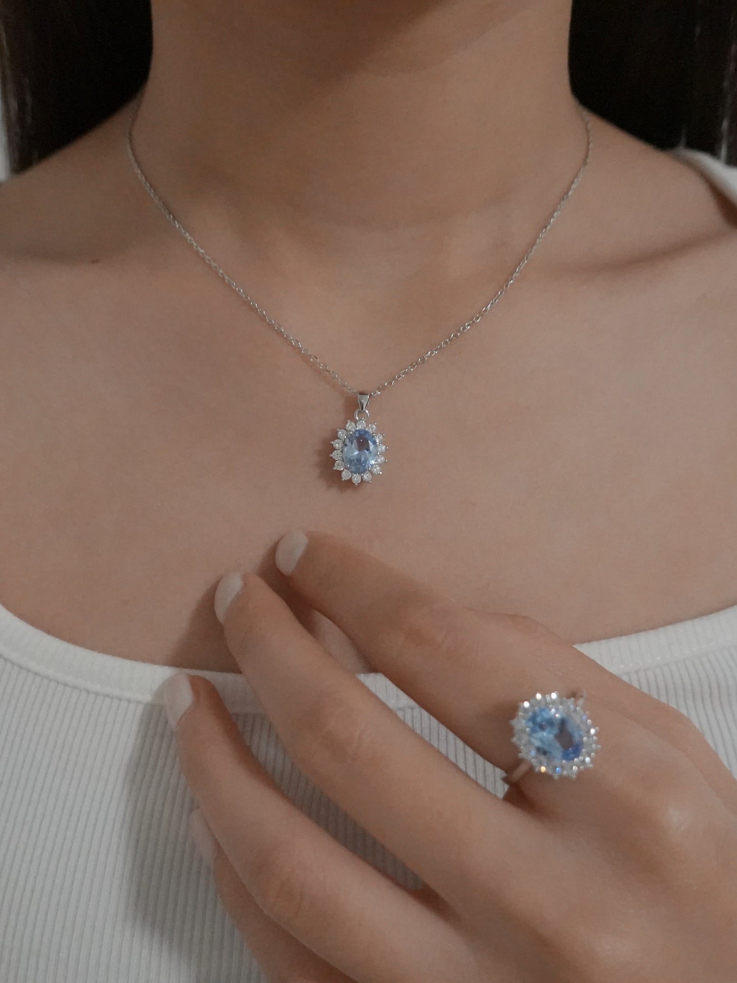 Anello Argento Regolabile Fiore Kate - Acquamarina