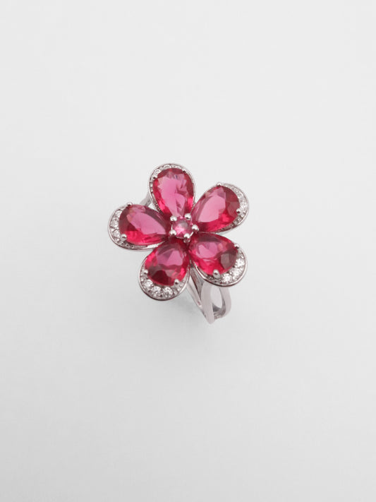 Anello Argento Fiore Fucsia