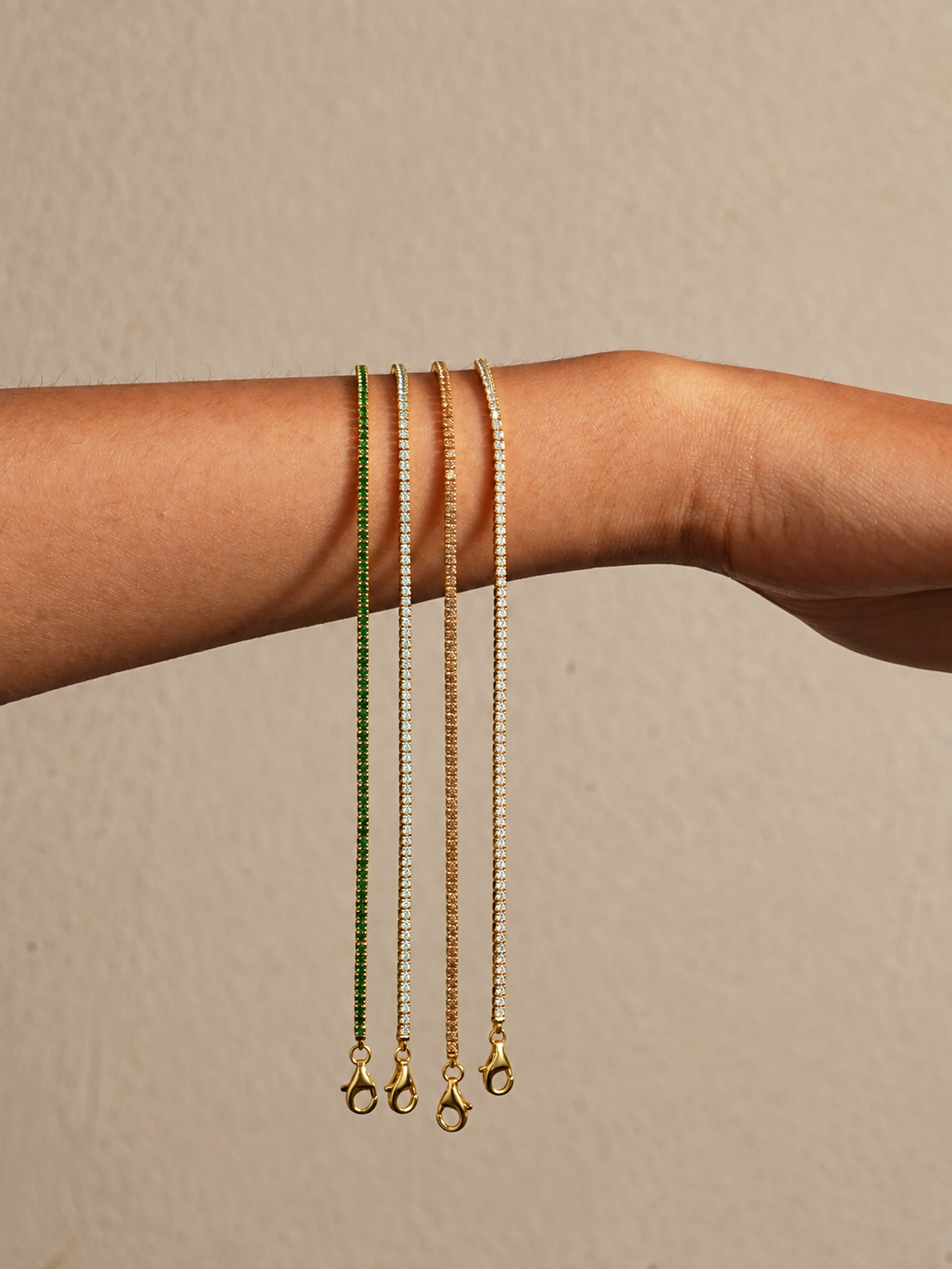 1.5 mm tennis bracelet in four colours, gold-plated finish