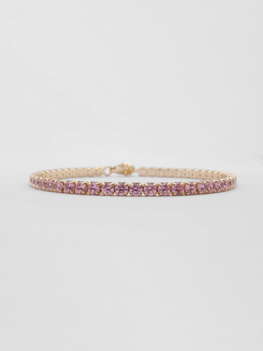 Bracciale Tennis 3mm Argento con Zirconi Rosa Placcato Oro