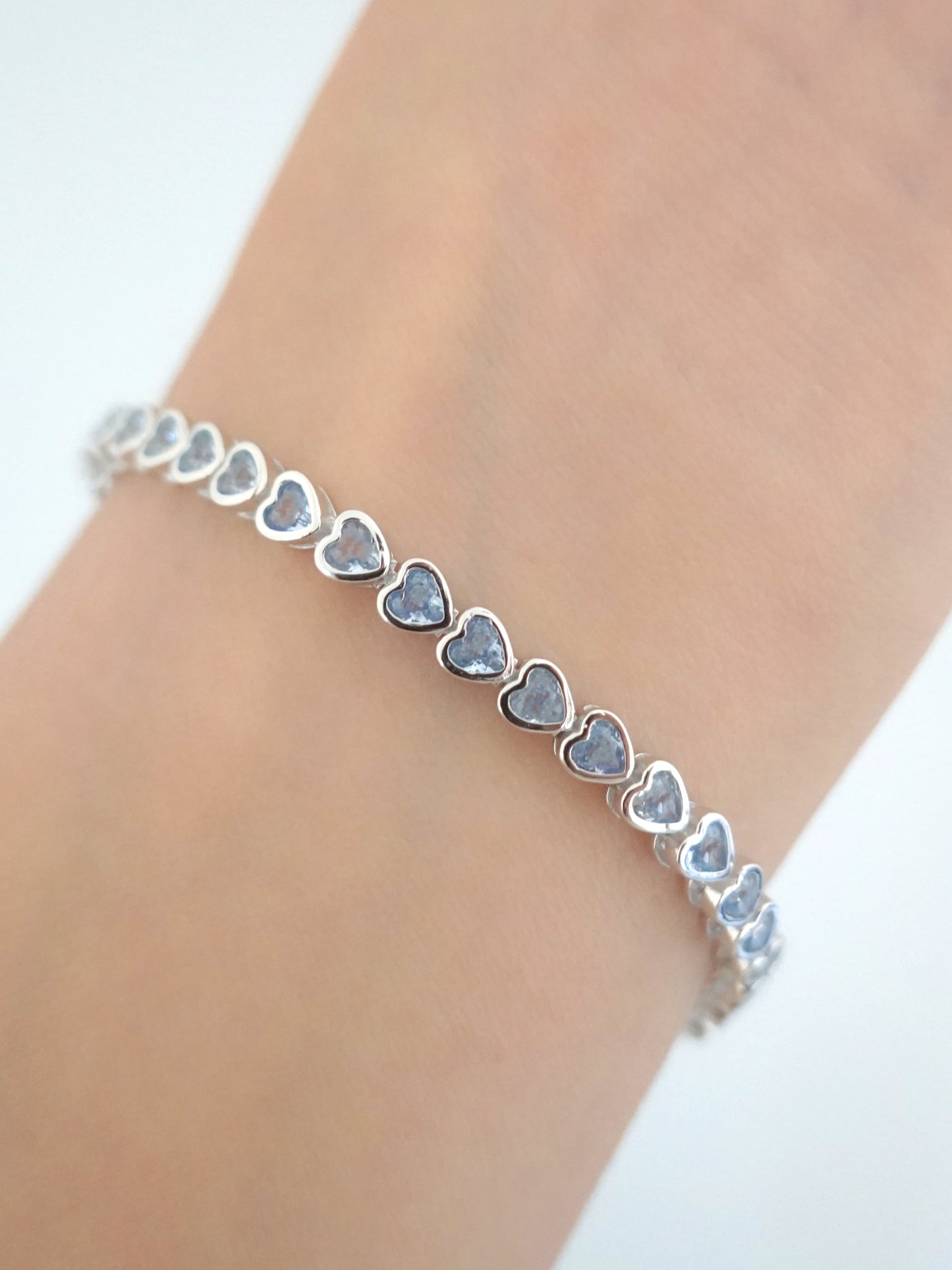 Bracciale Tennis Cuori Argento con Zirconi Denim