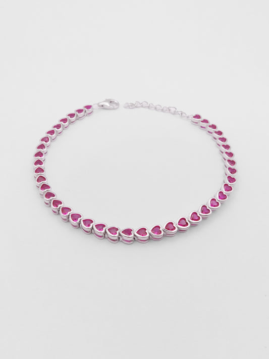 Bracciale Tennis Cuori con dettagli fucsia