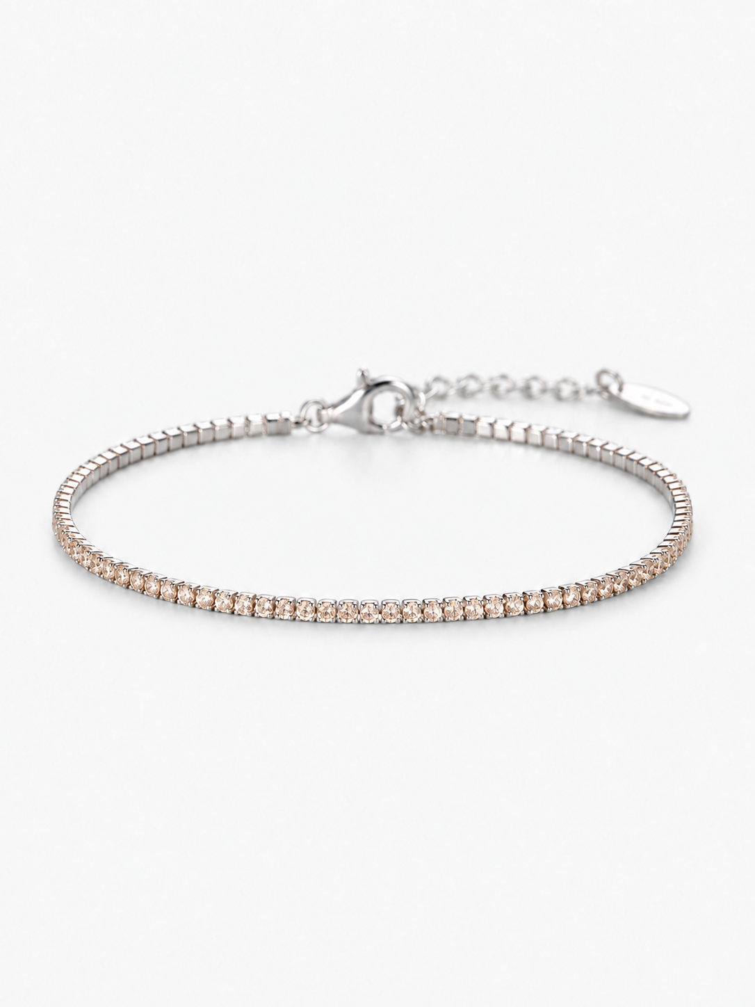 Champagne 1.5 mm tennis bracelet with rhodium-plated finish