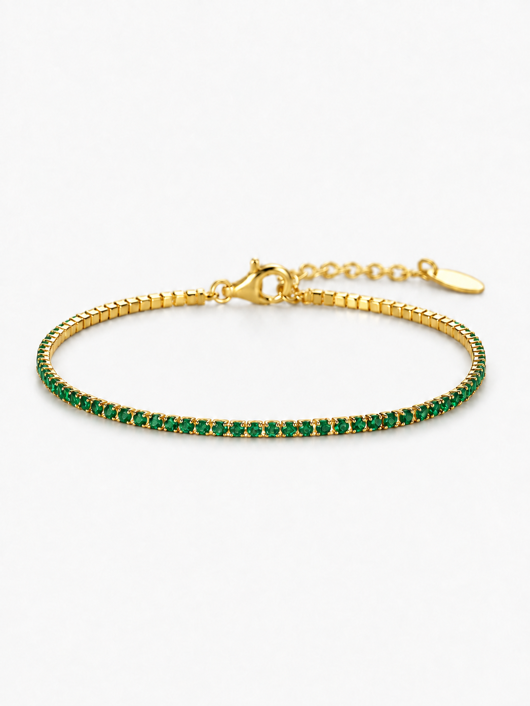 Green 1.5 mm tennis bracelet with gold-plated finish