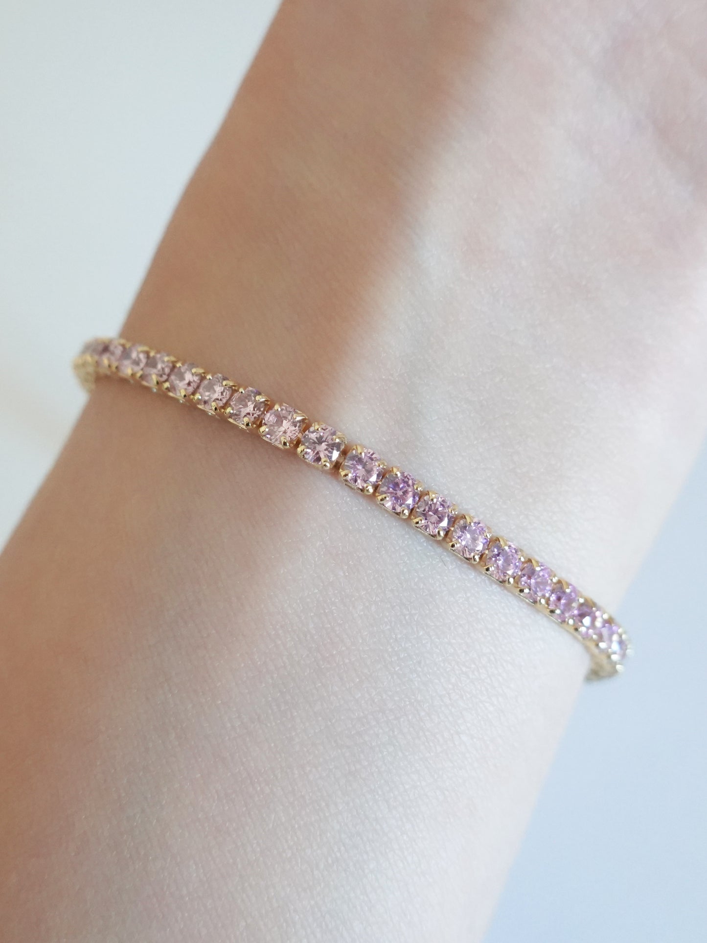 Bracciale Tennis 3mm Argento con Zirconi Rosa Placcato Oro