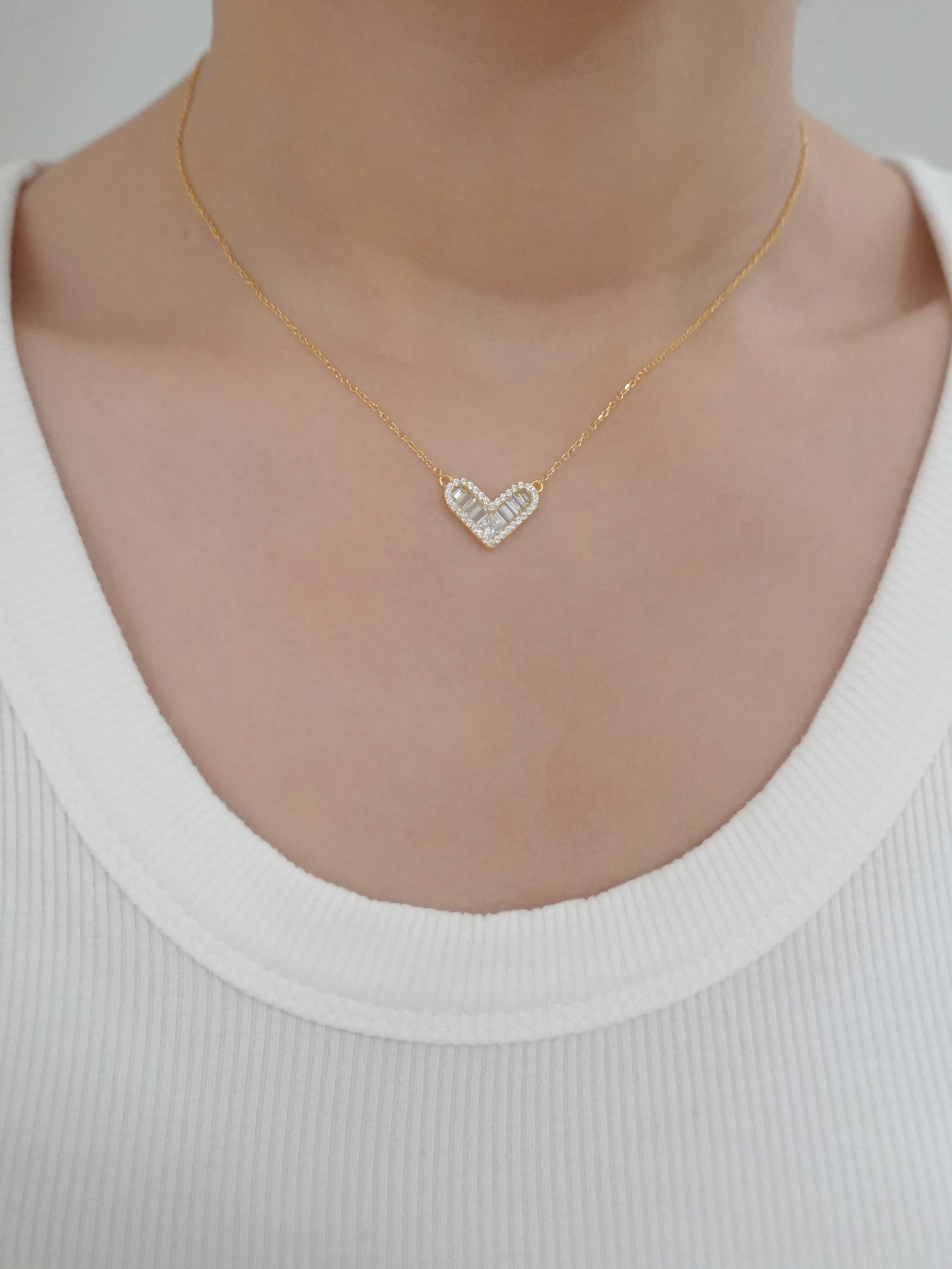 Collana Argento Cuore Pavé Baguette