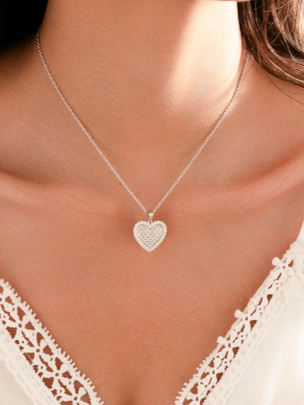 Collana Argento Cuore Pavé