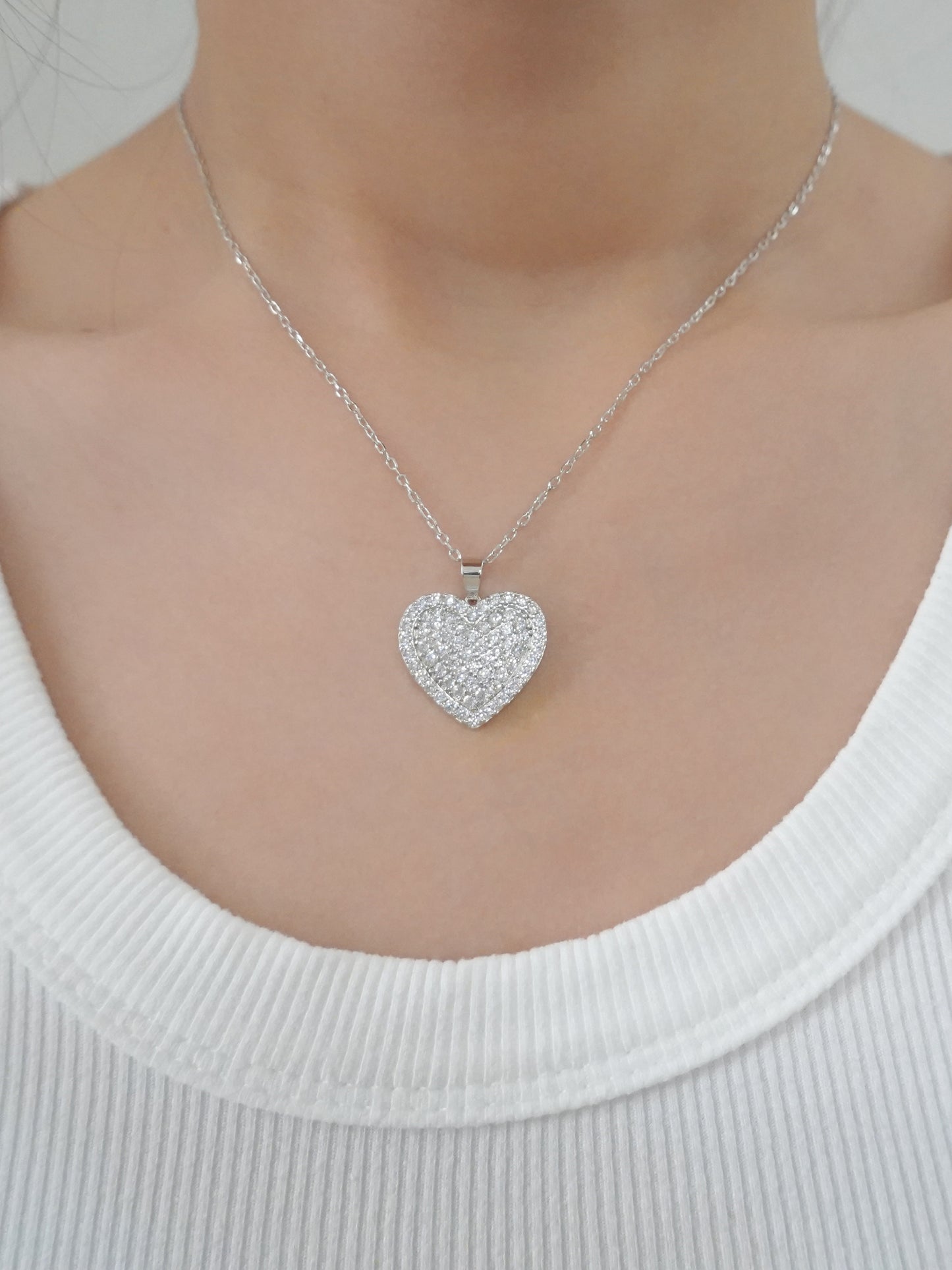 Collana Argento Cuore Pavé