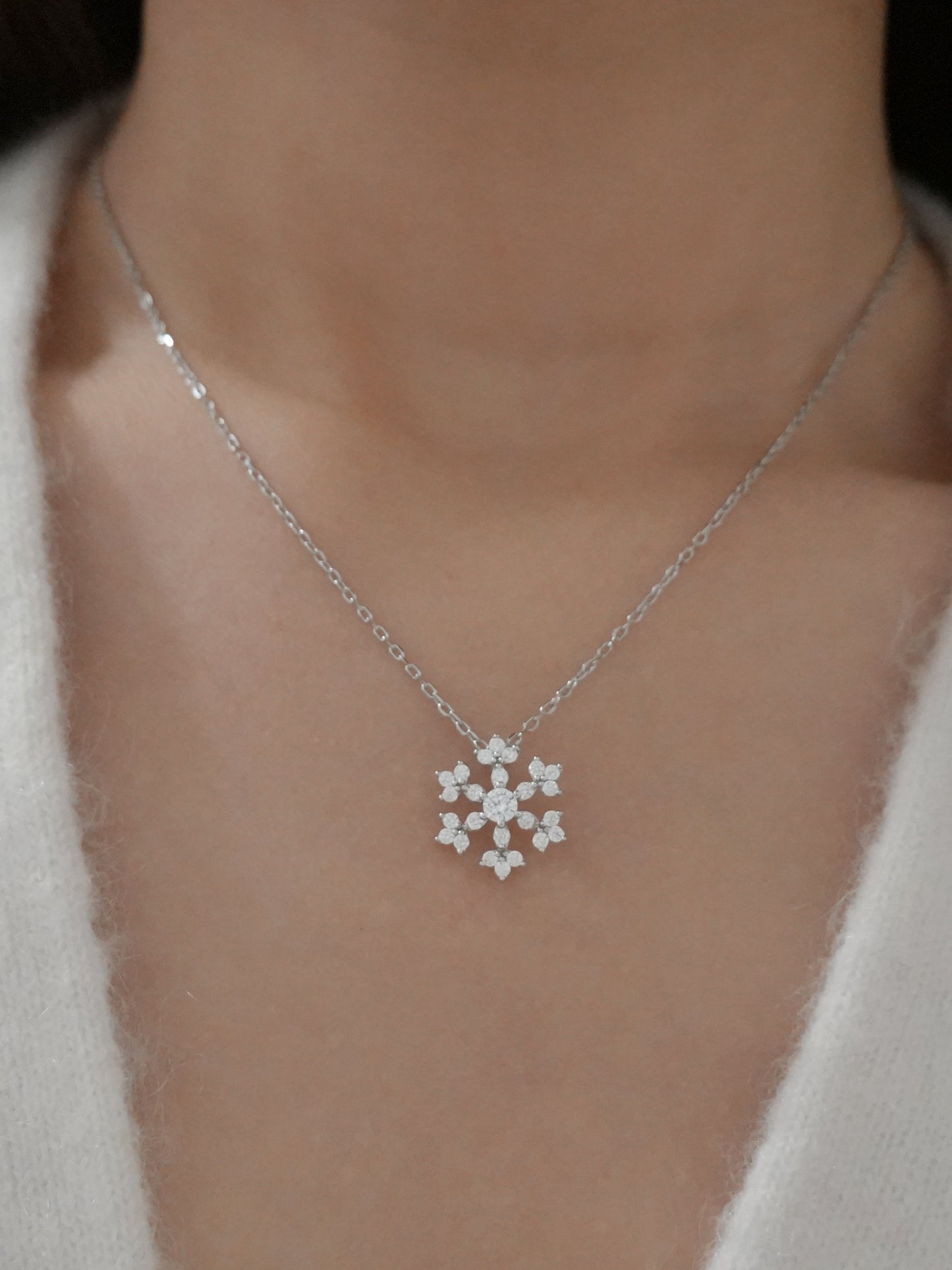 Collana Fiocco di Neve in Argento Rodiato