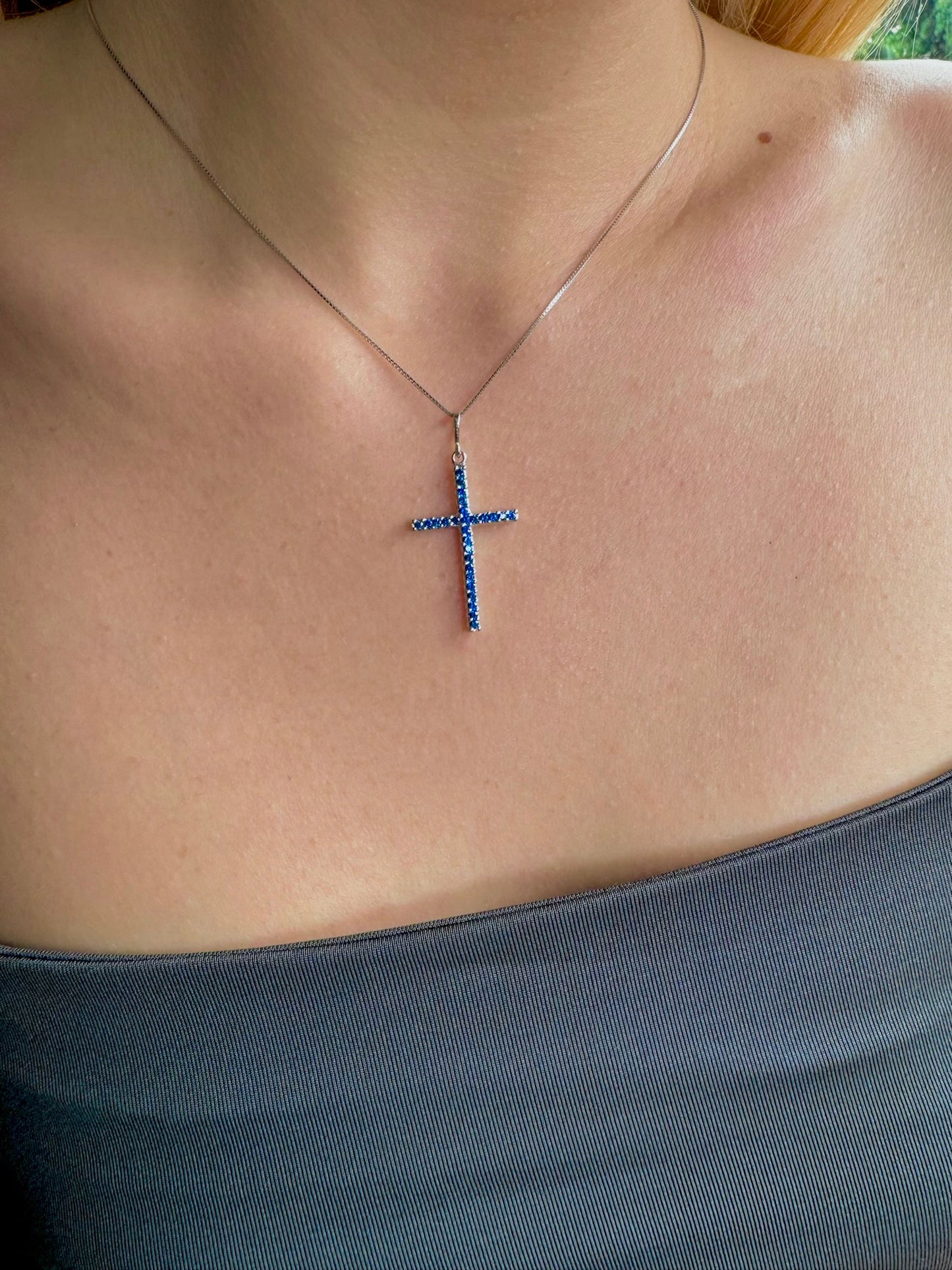 Collana Argento Croce Blu