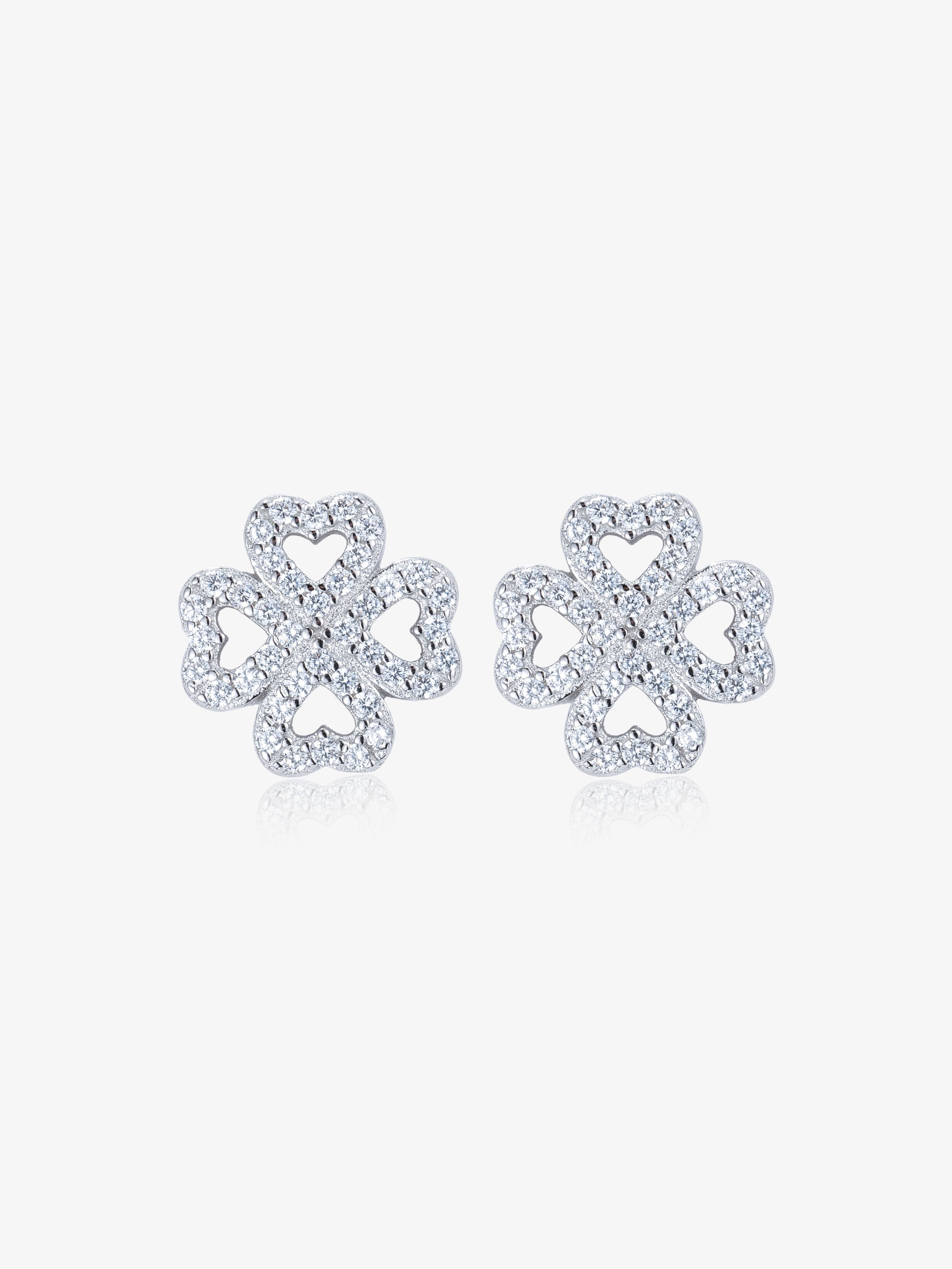 MicLee Orecchini A Quadrifoglio E Cuore In Argento 925 Con Zirconia – Leggeri, Regalo Per Donna, Colore Argento E Verde