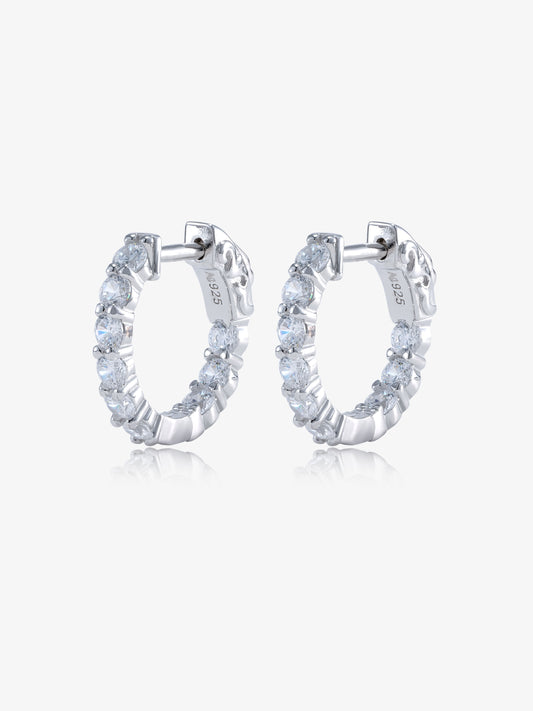 1 Set di 3 Orecchini a Cerchio in Argento Sterling 925 con Diamanti 1 Set di 3 Orecchini a Cerchio in Argento Sterling 925 con Diamanti