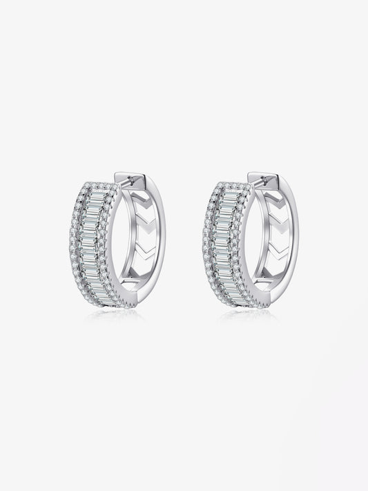 Baguette Silver Hoop Earrings