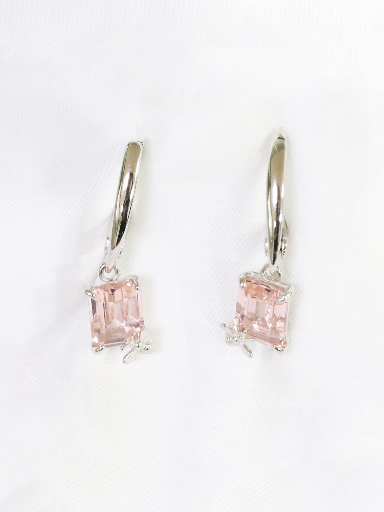 Morganite Bee Silver Hoop Earrings