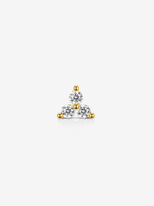 Orecchino a lobo Fiore Trinity in argento 925 placcato oro con zirconi