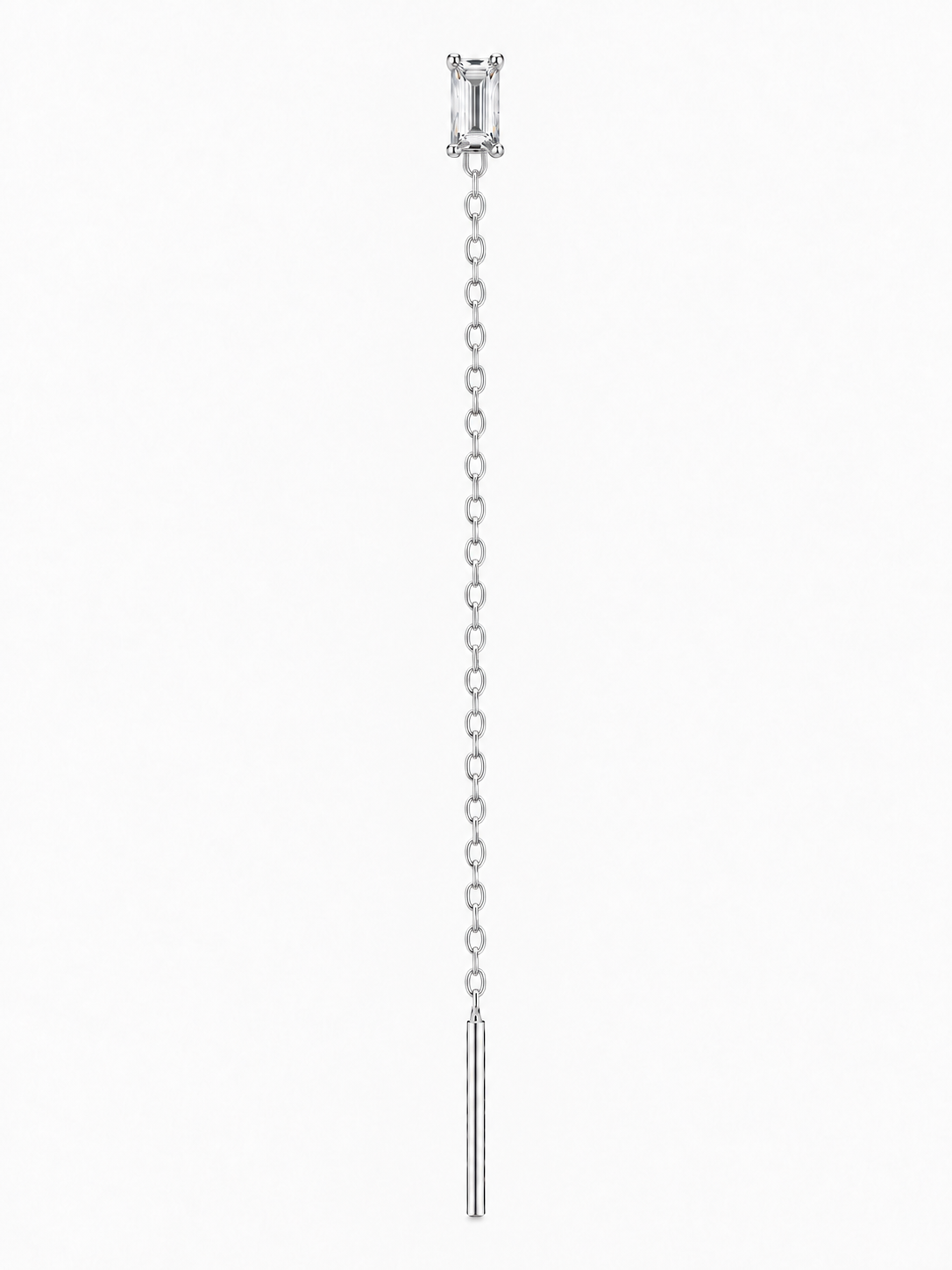 Orecchino Saliscendi Baguette in argento 925 rodiato con zircone rettangolare taglio baguette