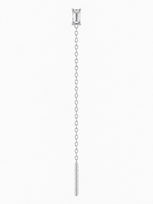 Orecchino Saliscendi Baguette in argento 925 rodiato con zircone rettangolare taglio baguette