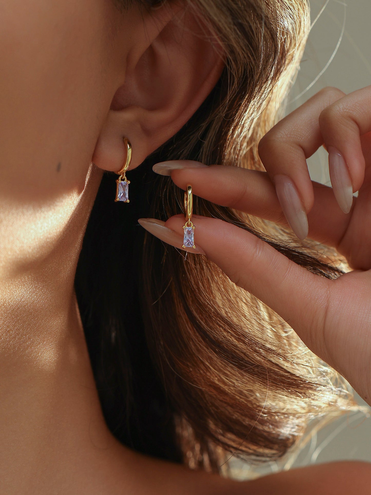 Orecchini a Cerchio Baguette Placcato Oro