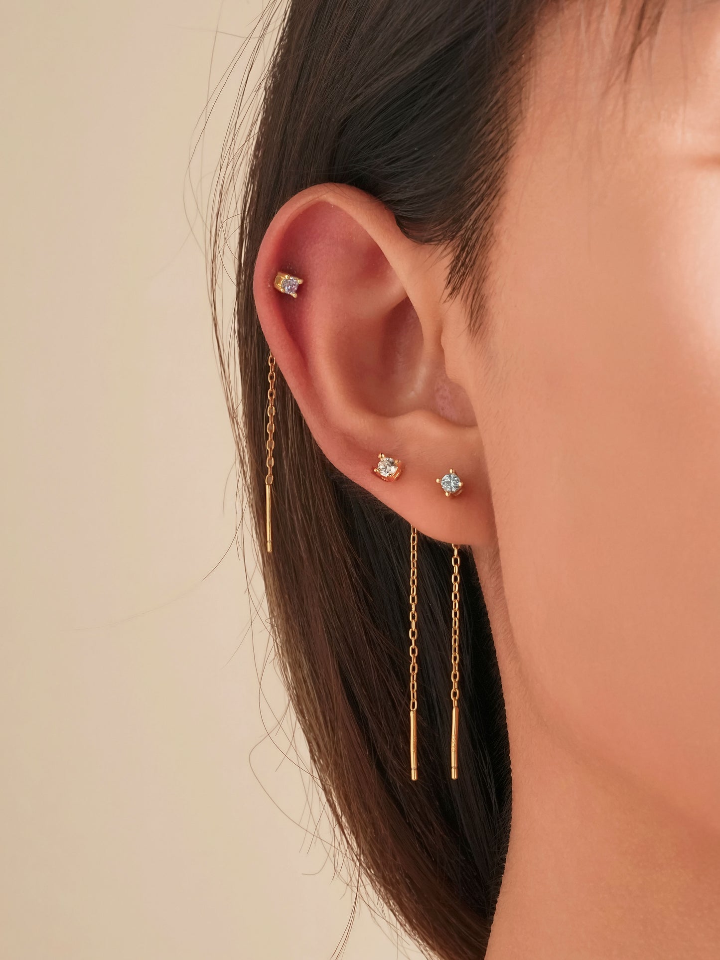 Orecchino Saliscendi Argento Punto Luce 3mm - Placcato Oro