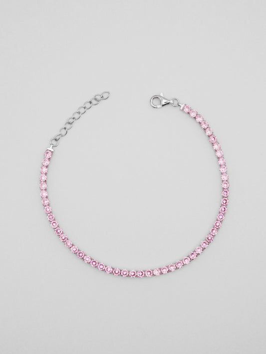 Bracciale Tennis 3mm Argento con Zirconi Rosa